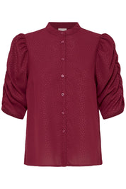 Bluse mit Puffaermeln und Stehkragen in schwarz oder rot - Blossom Hair & Fashion