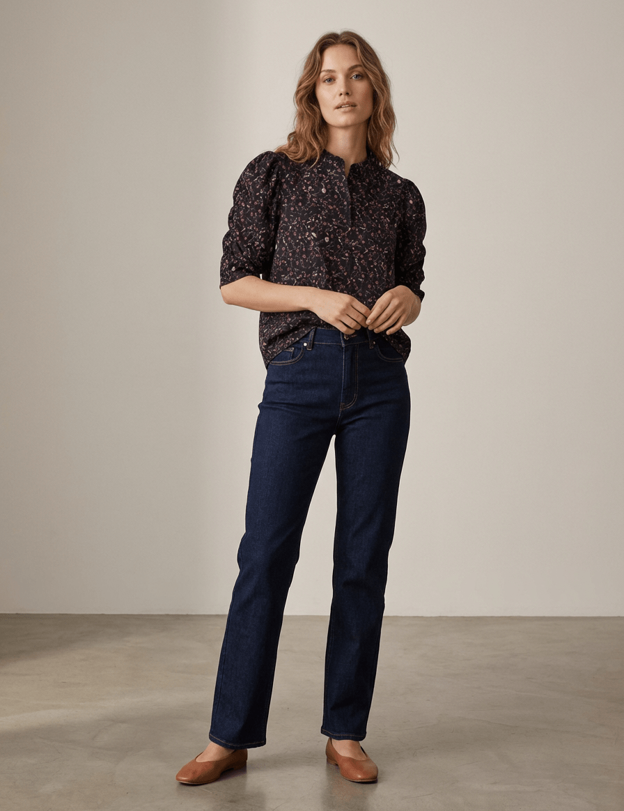 Bluse mit Puffaermeln und Stehkragen in schwarz oder rot - Blossom Hair & Fashion