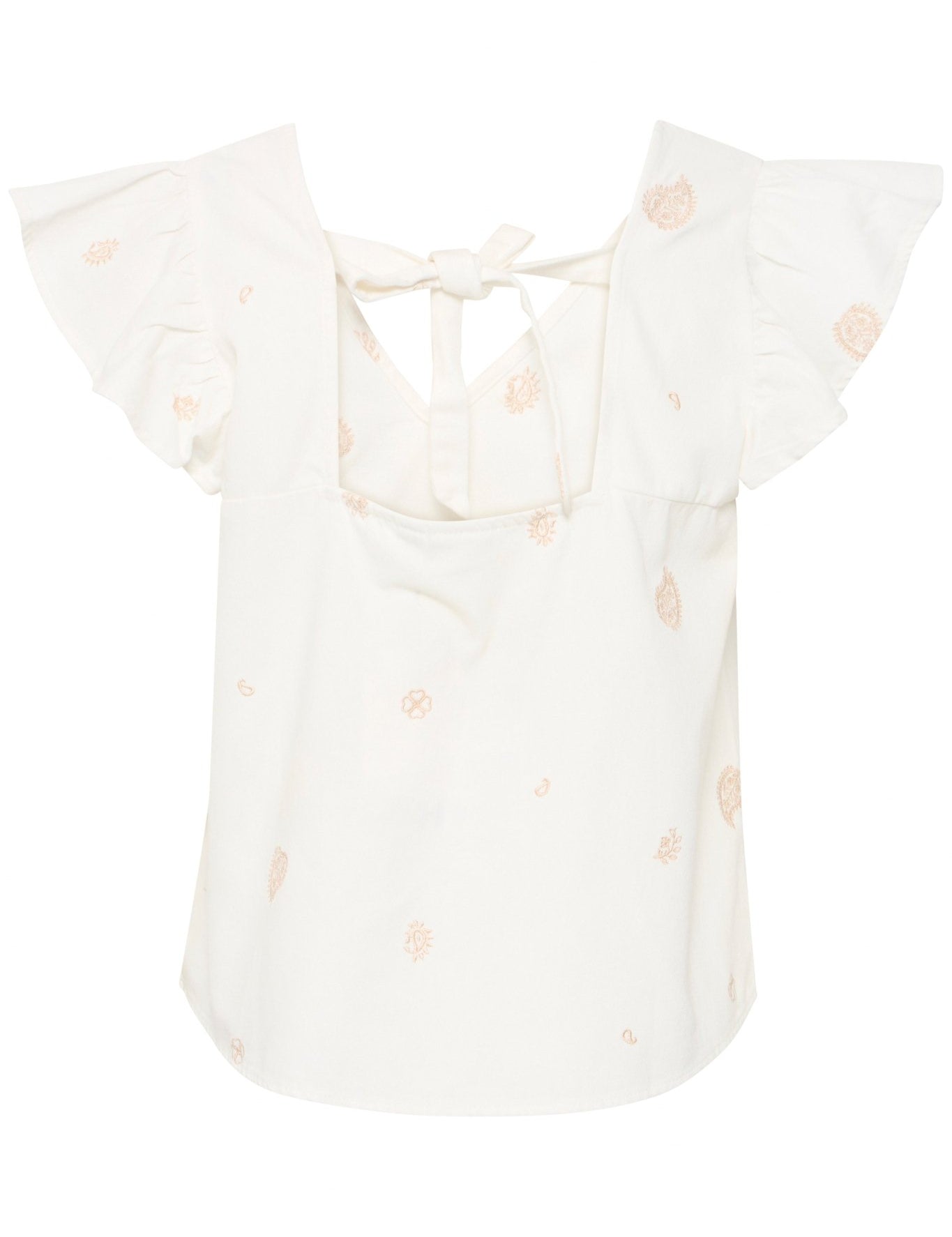 Bluse mit Stickerei, Volantärmeln & Rückenbindung - Blossom Hair & Fashion