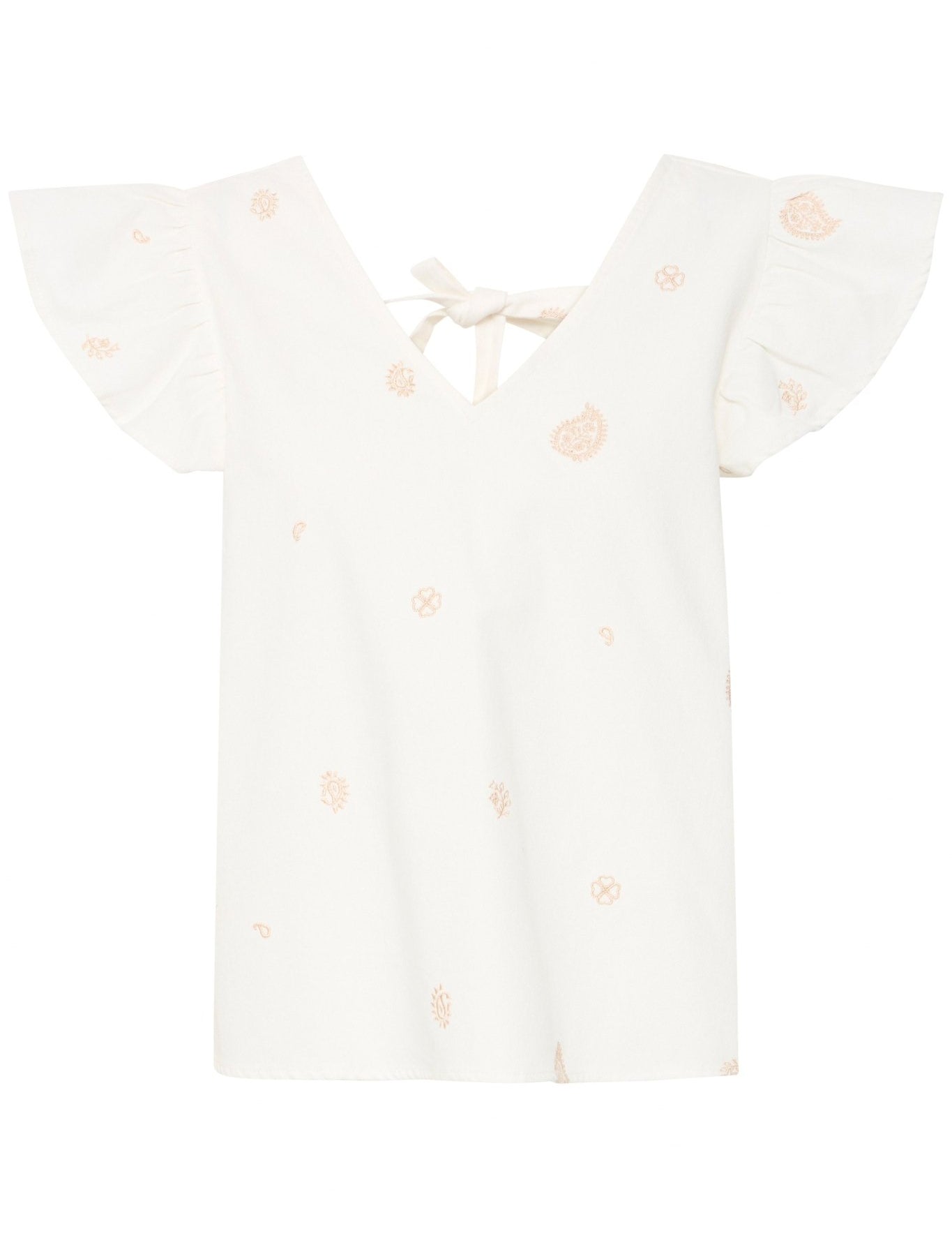 Bluse mit Stickerei, Volantärmeln & Rückenbindung - Blossom Hair & Fashion