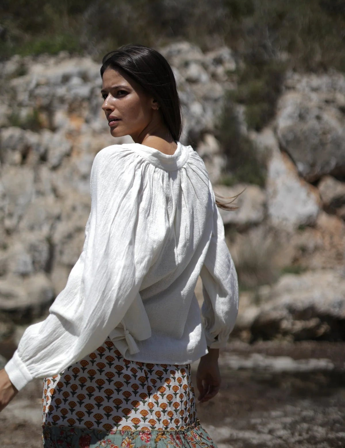 Boho - Bluse in Naturweiß mit Stickerei - Blossom Hair & Fashion