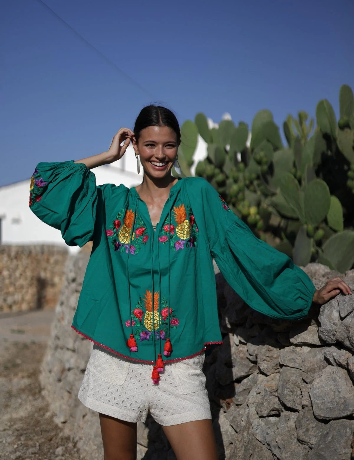 Boho - Bluse mit Stickerei und Quasten - Blossom Hair & Fashion