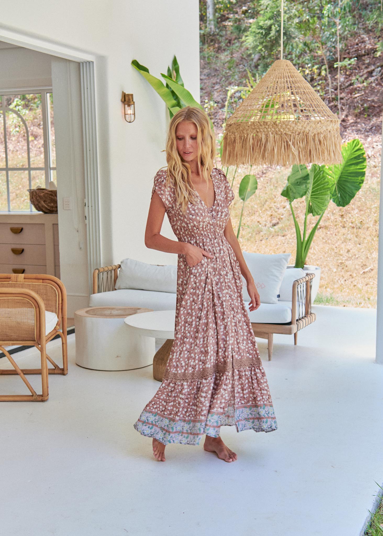 Boho Maxikleid mit Tupfenprint aus Rayon - Blossom Hair & Fashion