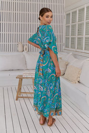 Boho Maxikleid Türkis mit Paisley - Muster – Luftig & Feminin für den Sommer - Blossom Hair & Fashion