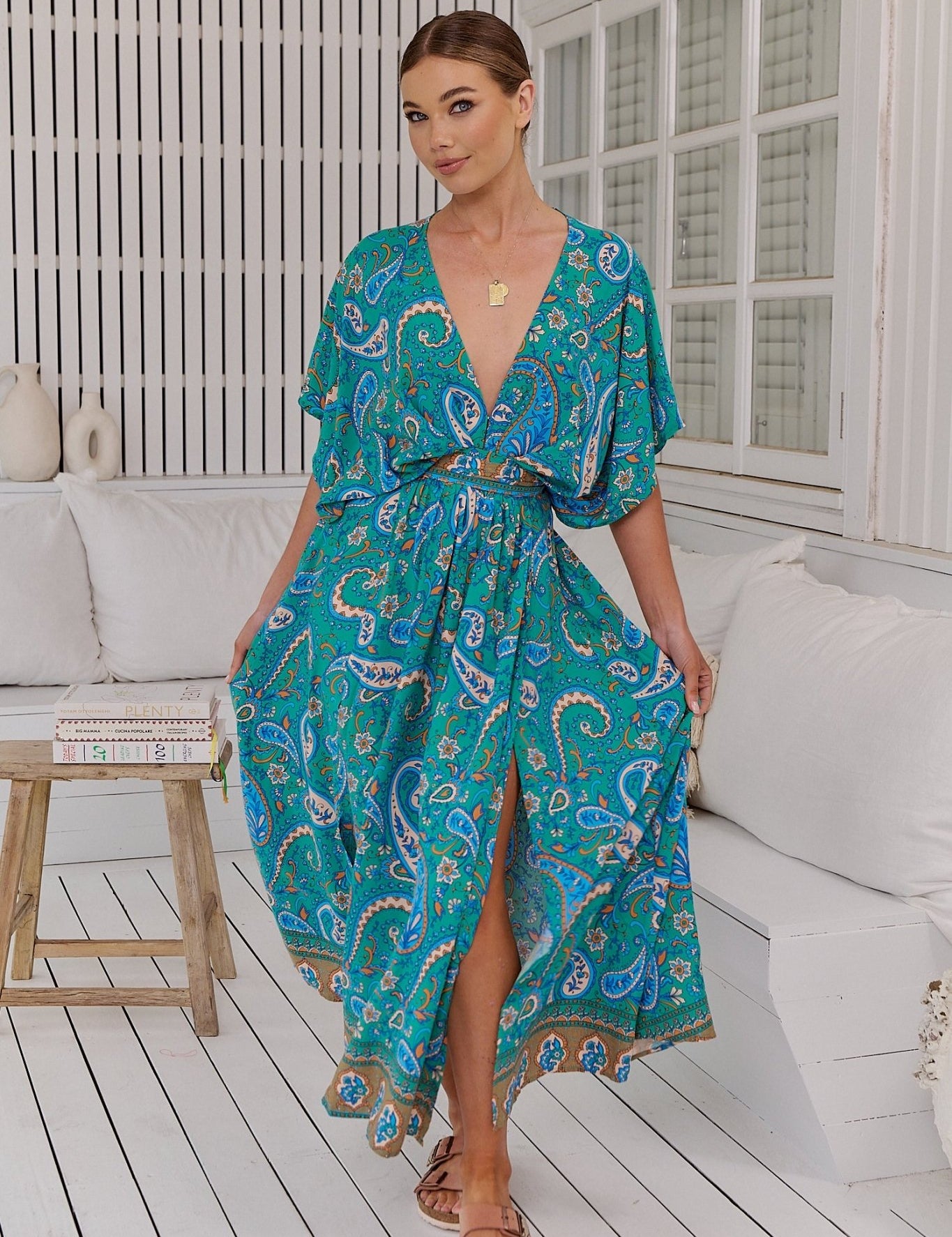 Boho Maxikleid Türkis mit Paisley - Muster – Luftig & Feminin für den Sommer - Blossom Hair & Fashion