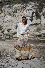 Boho Maxirock mit Patchwork - Print aus Baumwolle - Blossom Hair & Fashion