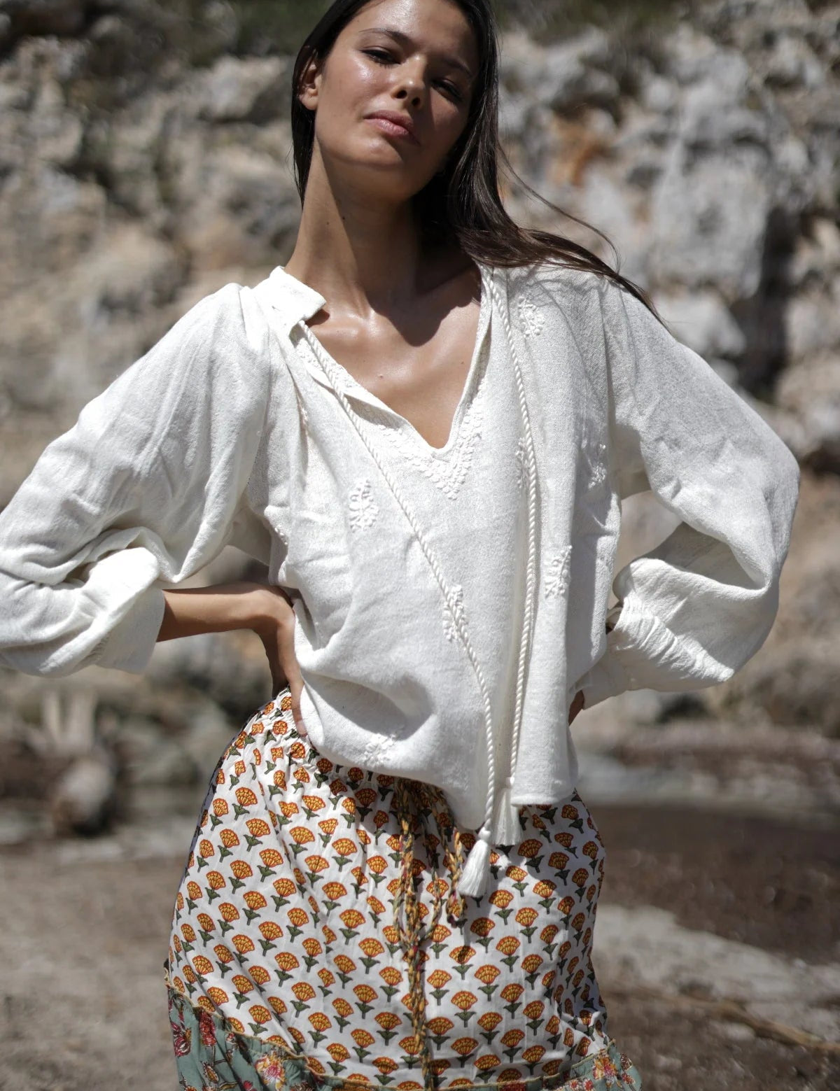 Boho Maxirock mit Patchwork - Print aus Baumwolle - Blossom Hair & Fashion
