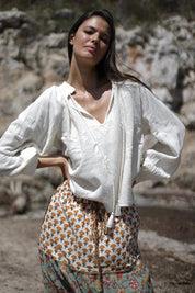 Boho Maxirock mit Patchwork - Print aus Baumwolle - Blossom Hair & Fashion