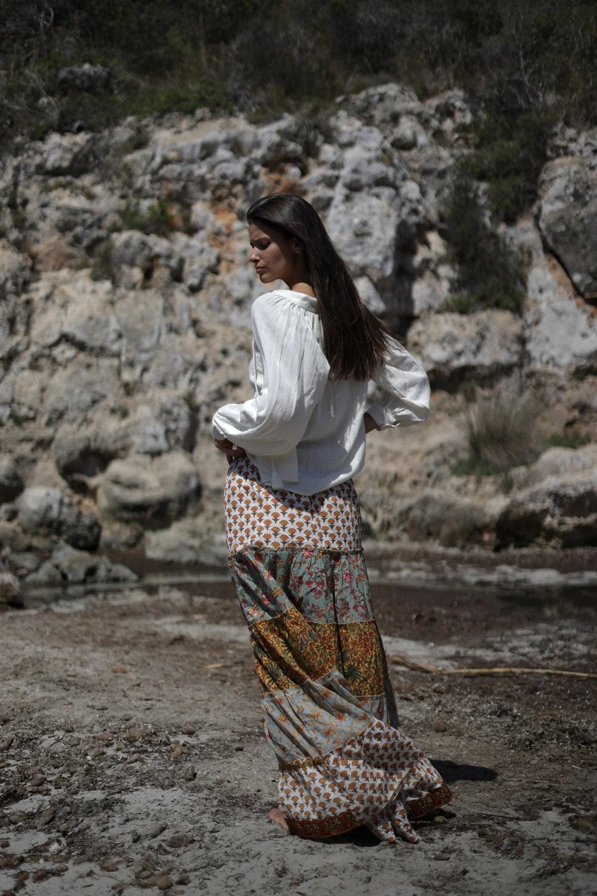 Boho Maxirock mit Patchwork - Print aus Baumwolle - Blossom Hair & Fashion