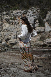 Boho Maxirock mit Patchwork - Print aus Baumwolle - Blossom Hair & Fashion