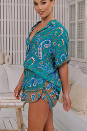 Boho Shorts in Türkis mit Paisley - Muster – Sommerlicher Look für Dich - Blossom Hair & Fashion