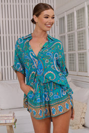 Boho Shorts in Türkis mit Paisley - Muster – Sommerlicher Look für Dich - Blossom Hair & Fashion