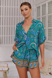 Boho Shorts in Türkis mit Paisley - Muster – Sommerlicher Look für Dich - Blossom Hair & Fashion
