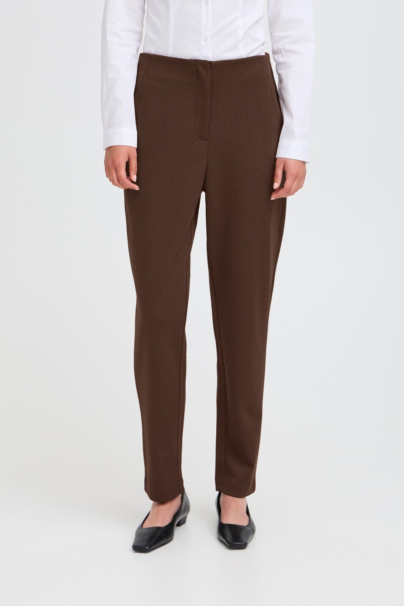 Braune Stoffhose high waist ankle length - Blossom Hair & Fashion