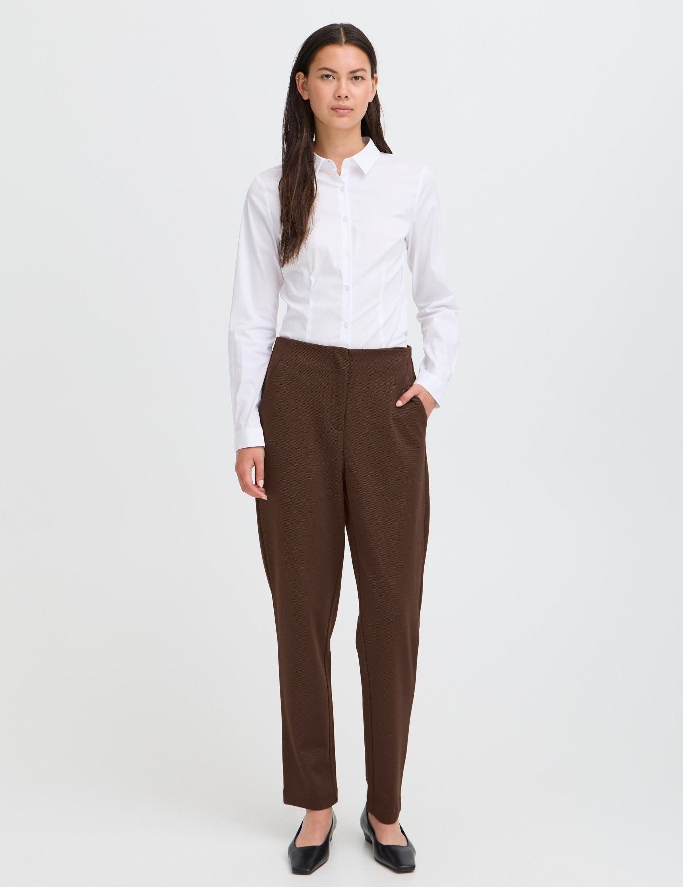 Braune Stoffhose high waist ankle length - Blossom Hair & Fashion