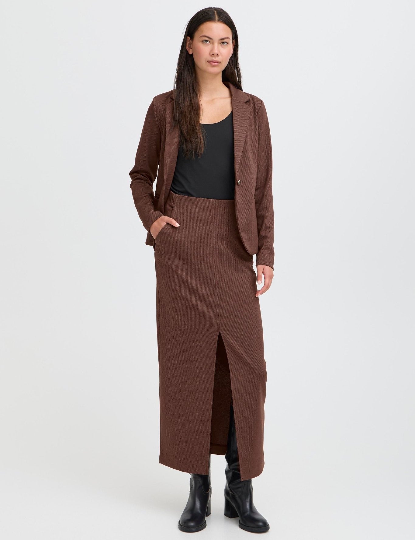 Brauner Midirock high waist mit Schlitz - Blossom Hair & Fashion