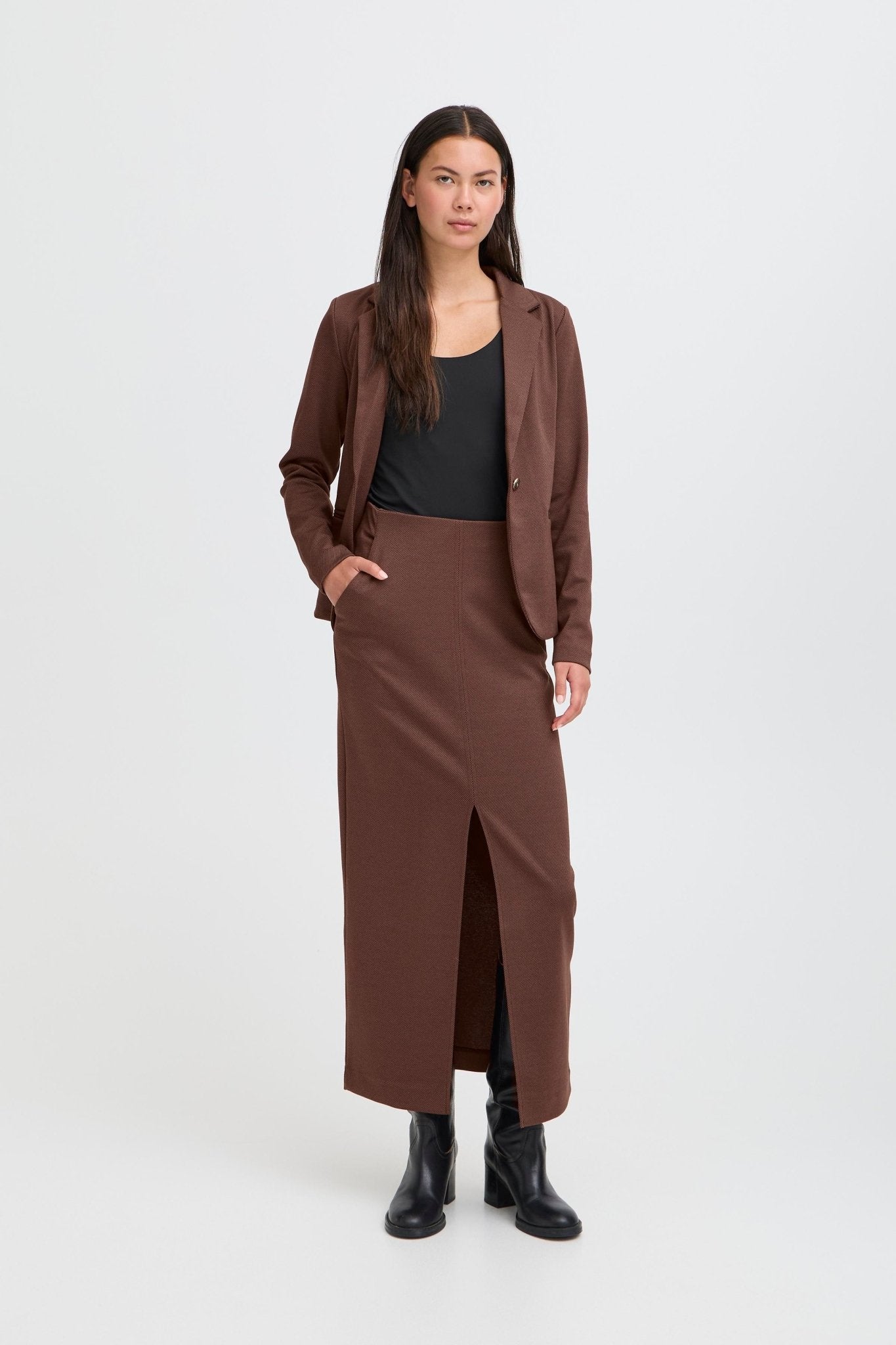 Brauner Midirock high waist mit Schlitz - Blossom Hair & Fashion