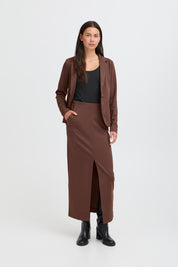 Brauner Midirock high waist mit Schlitz - Blossom Hair & Fashion