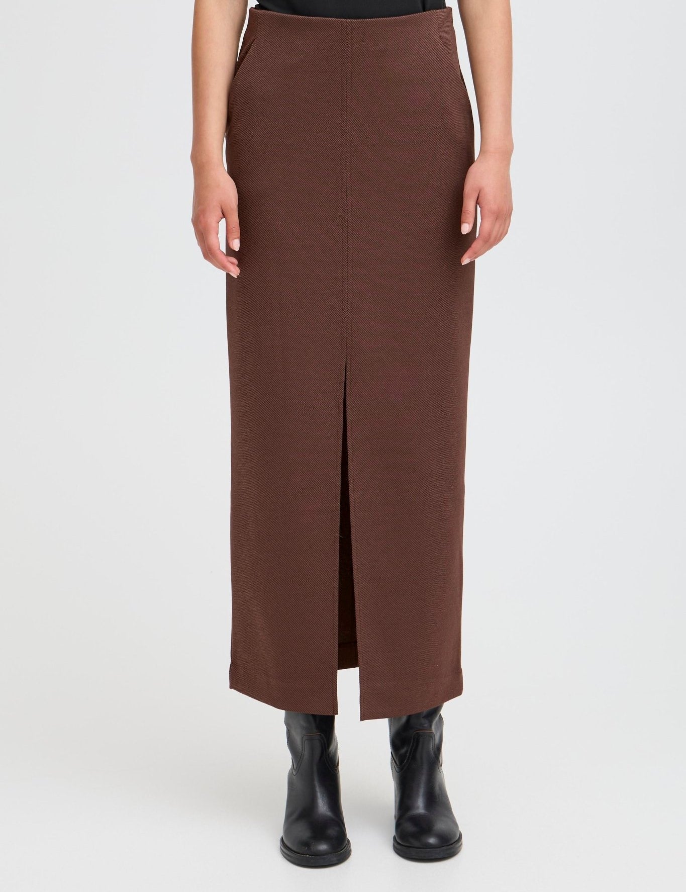 Brauner Midirock high waist mit Schlitz - Blossom Hair & Fashion
