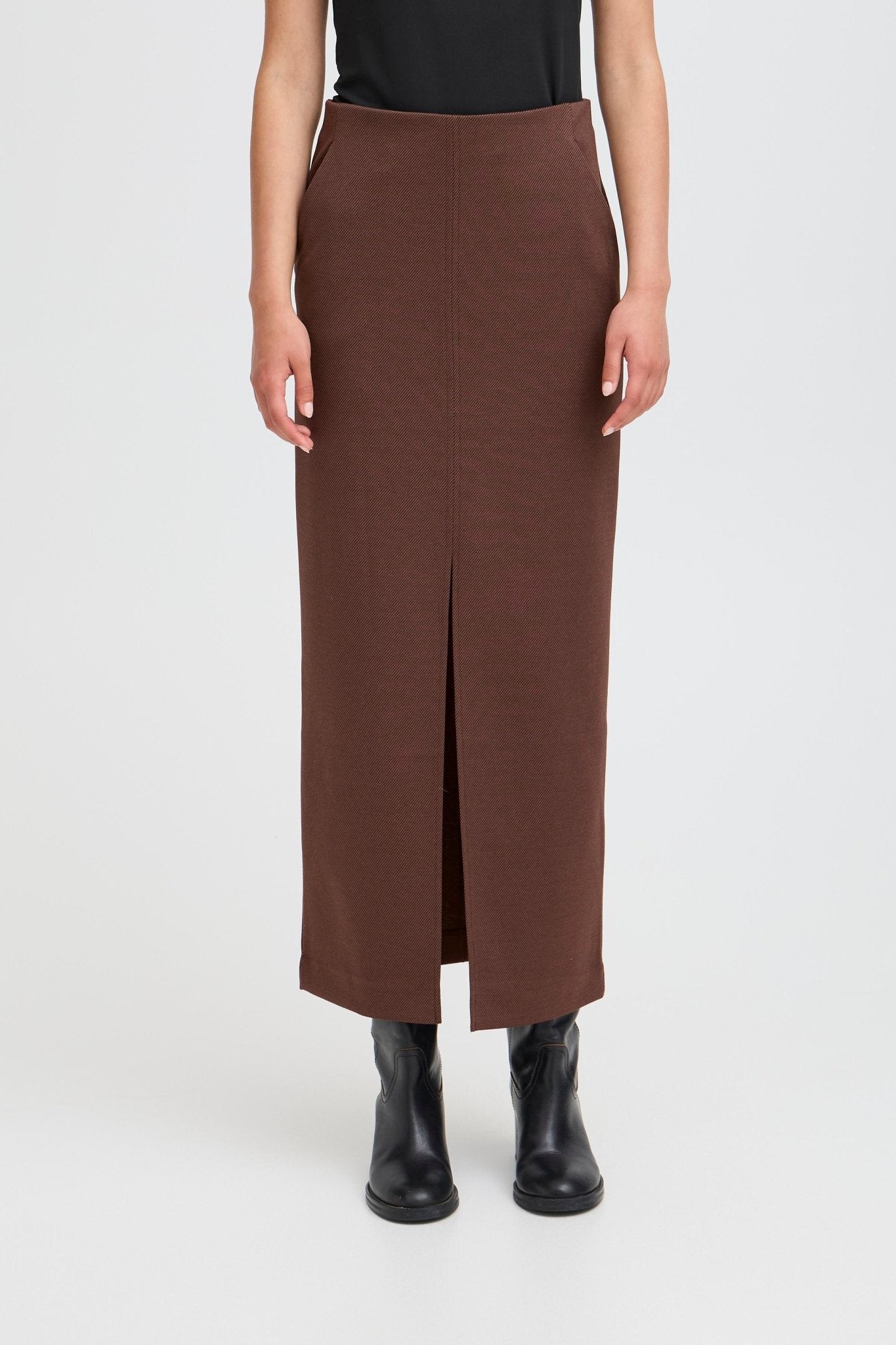 Brauner Midirock high waist mit Schlitz - Blossom Hair & Fashion