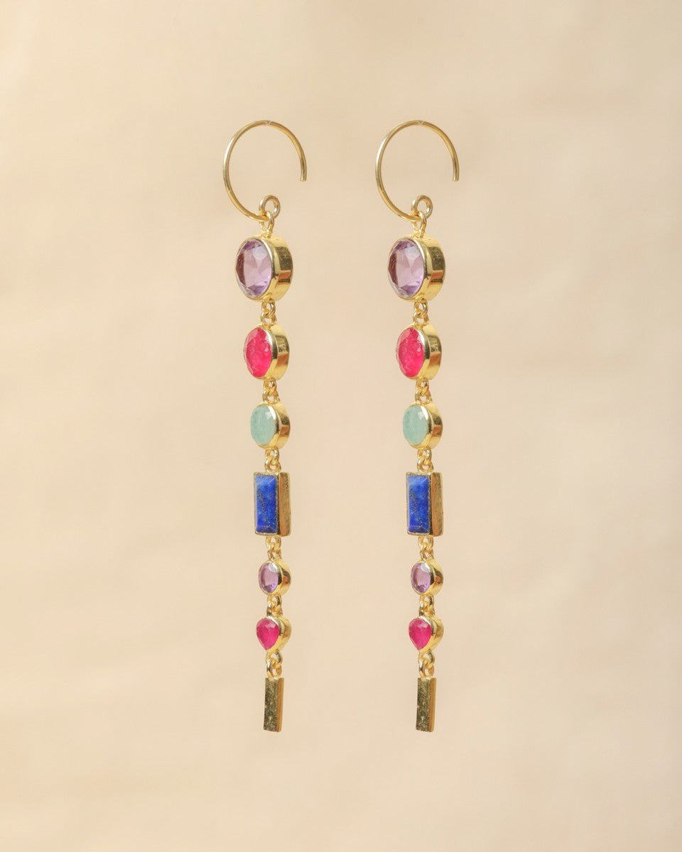 Bunte Hängeohrringe mit Amethyst und Edelsteinen - Blossom Hair & Fashion