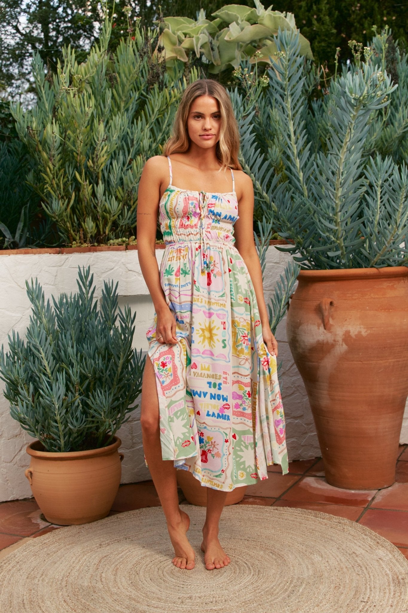Buntes Sommerkleid mit Spaghettiträgern und Print - Blossom Hair & Fashion