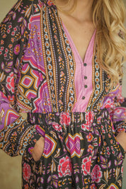Damen Maxi Winterkleid mit Blumenmuster und langen Ärmeln - Blossom Hair & Fashion