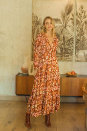 Damen Maxi Winterkleid mit Blumenprint und langen Ärmeln - Blossom Hair & Fashion