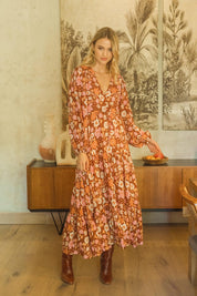 Damen Maxi Winterkleid mit Blumenprint und langen Ärmeln - Blossom Hair & Fashion