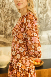Damen Mini Winterkleid mit Blumenprint und V - Ausschnitt - Blossom Hair & Fashion