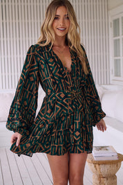 Damen Mini Winterkleid mit Muster und langen Ärmeln - Blossom Hair & Fashion