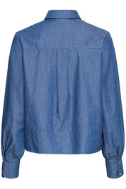 Damenbluse mit Schleife und Puffärmeln in Denim - Optik - Blossom Hair & Fashion