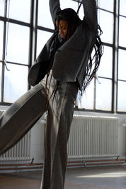 Damenhose mit Fischgrätenmuster und weitem Bein - Blossom Hair & Fashion