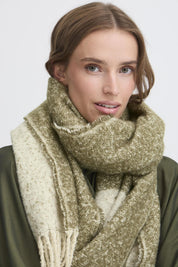 Damenschal oliv - creme mit Fransen - Blossom Hair & Fashion
