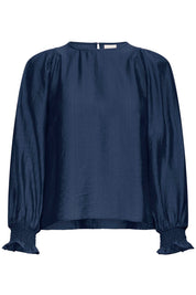 Dunkelblaue Bluse mit Strukturärmeln - Blossom Hair & Fashion