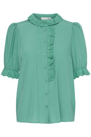 Elegante grüne Bluse mit Rüschen - Details - Blossom Hair & Fashion
