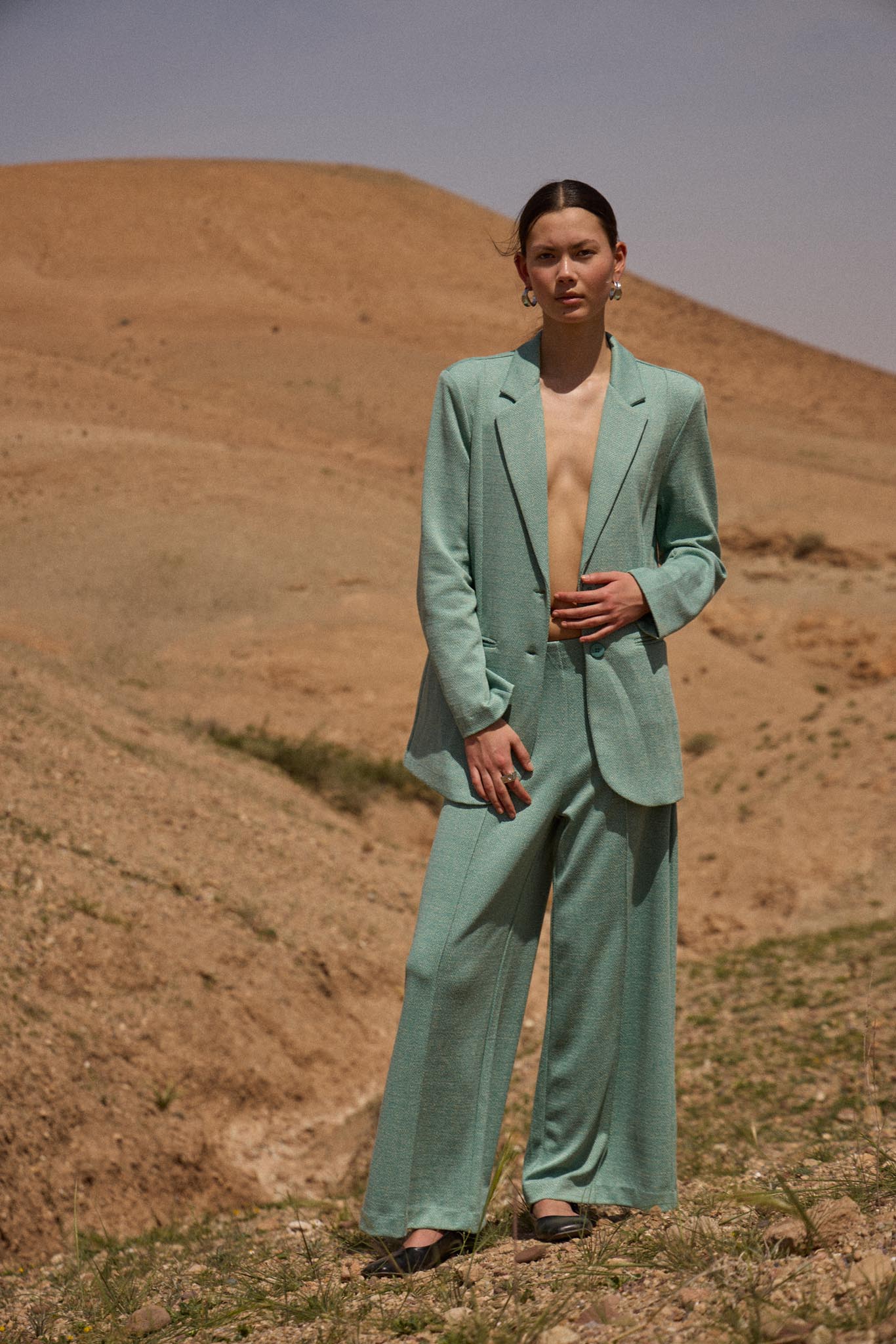 Elegante Wide - Leg - Hose in Beryl Green mit High Waist - Blossom Hair & Fashion