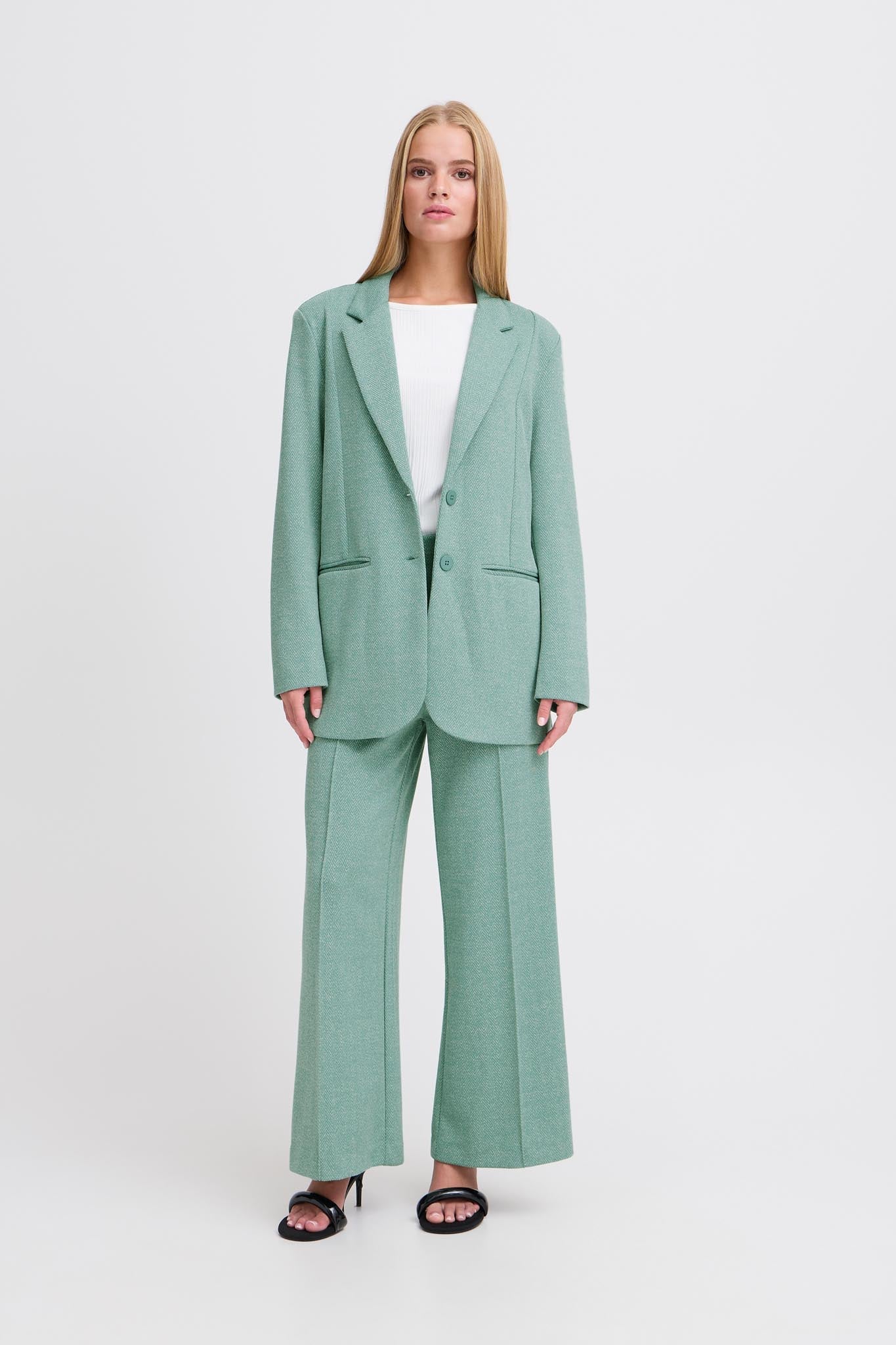 Elegante Wide - Leg - Hose in Beryl Green mit High Waist - Blossom Hair & Fashion