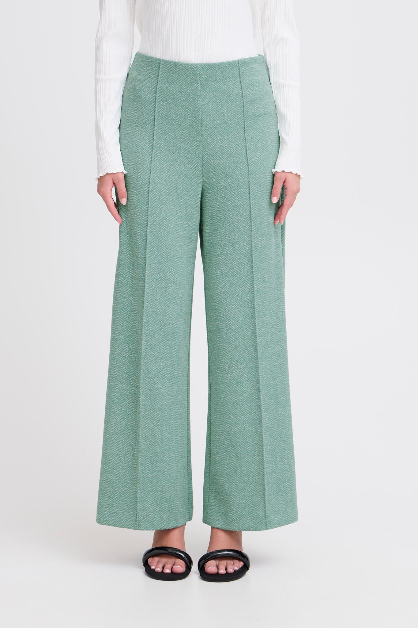 Elegante Wide - Leg - Hose in Beryl Green mit High Waist - Blossom Hair & Fashion