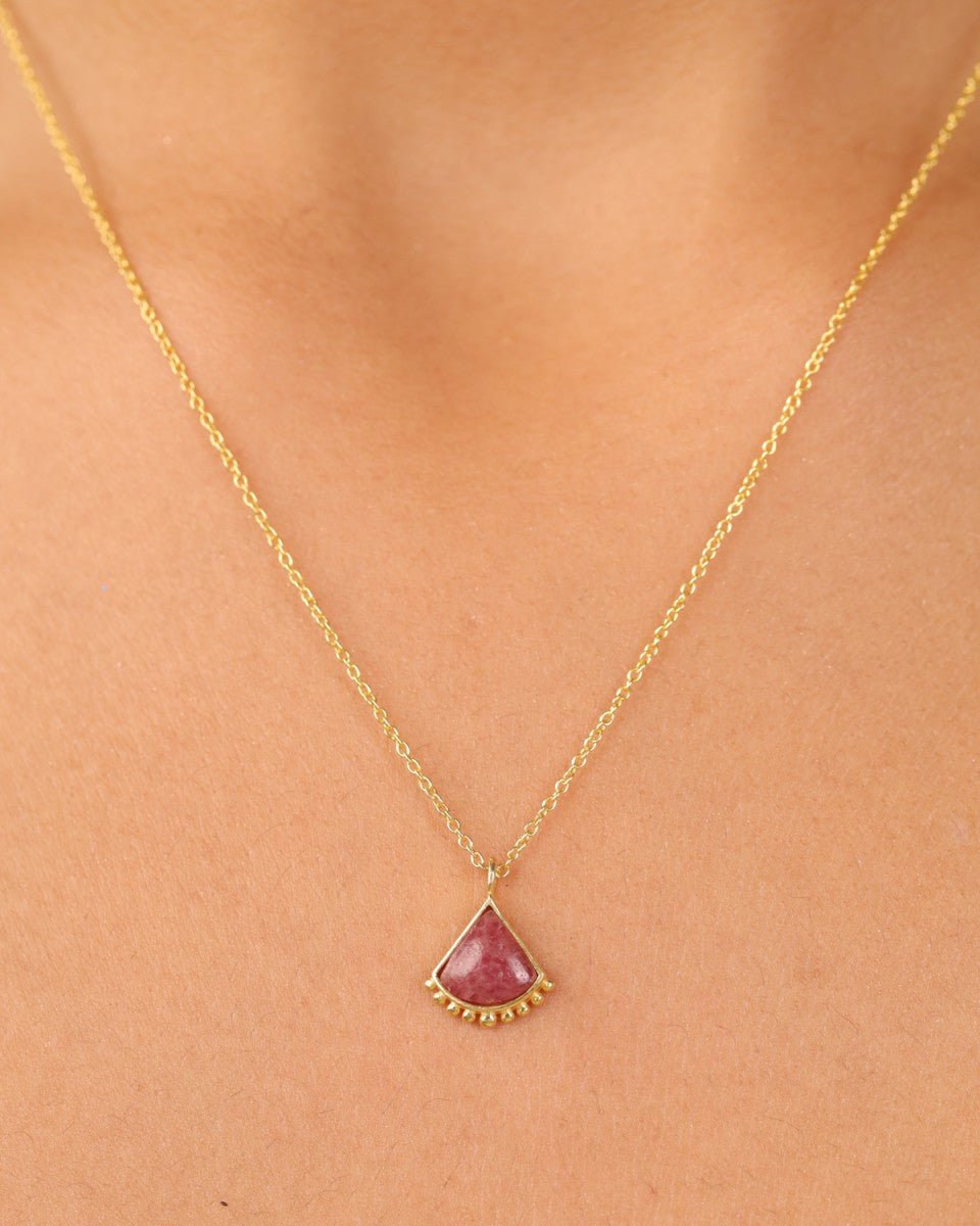 Elegantes Collier mit Zulu Rhodonite - Fächer – 45cm - Blossom Hair & Fashion