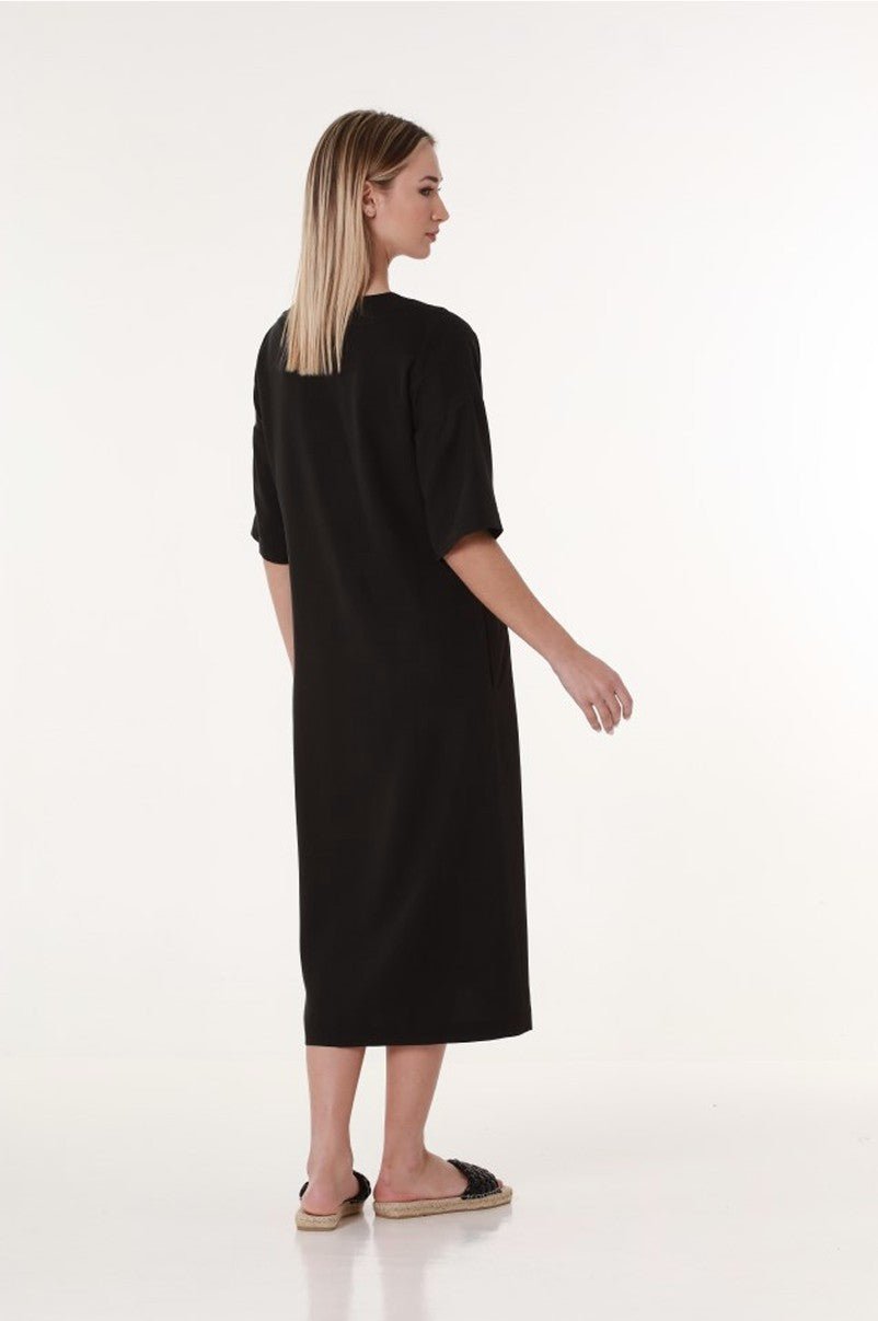 Elegantes Damenkleid mit tiefem V - Ausschnitt in Schwarz - Blossom Hair & Fashion
