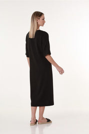 Elegantes Damenkleid mit tiefem V - Ausschnitt in Schwarz - Blossom Hair & Fashion