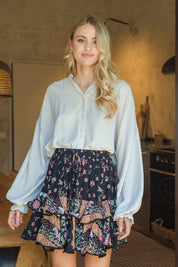 Femininer Damen Minirock mit Blumenprint und Volants - Blossom Hair & Fashion
