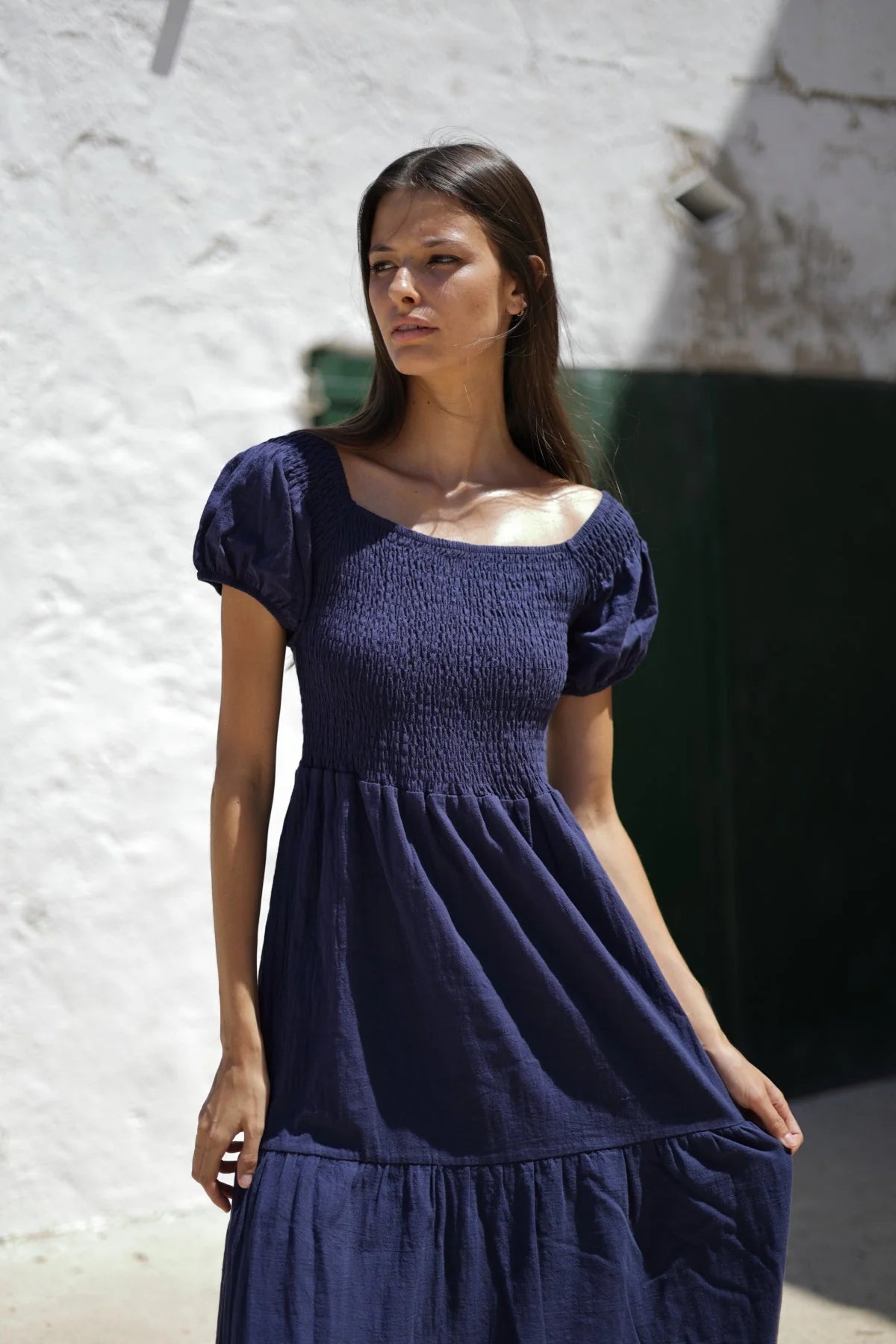 Flexibles Maxikleid aus Baumwolle mit Puffärmeln - Blossom Hair & Fashion
