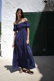 Flexibles Maxikleid aus Baumwolle mit Puffärmeln - Blossom Hair & Fashion