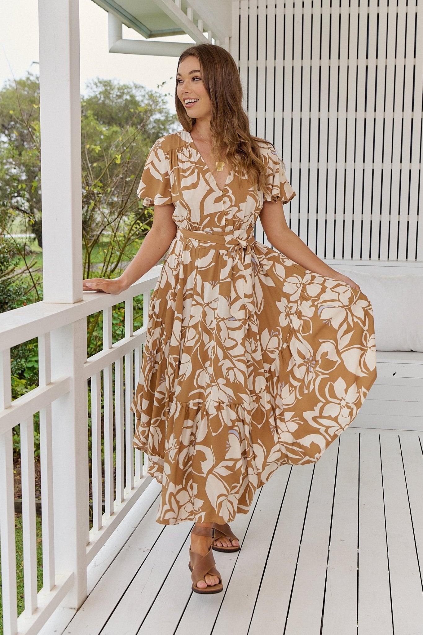Fließendes Maxikleid mit Puffärmeln – Boho - Look aus 100% Viskose - Blossom Hair & Fashion