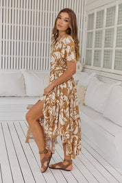 Fließendes Maxikleid mit Puffärmeln – Boho - Look aus 100% Viskose - Blossom Hair & Fashion