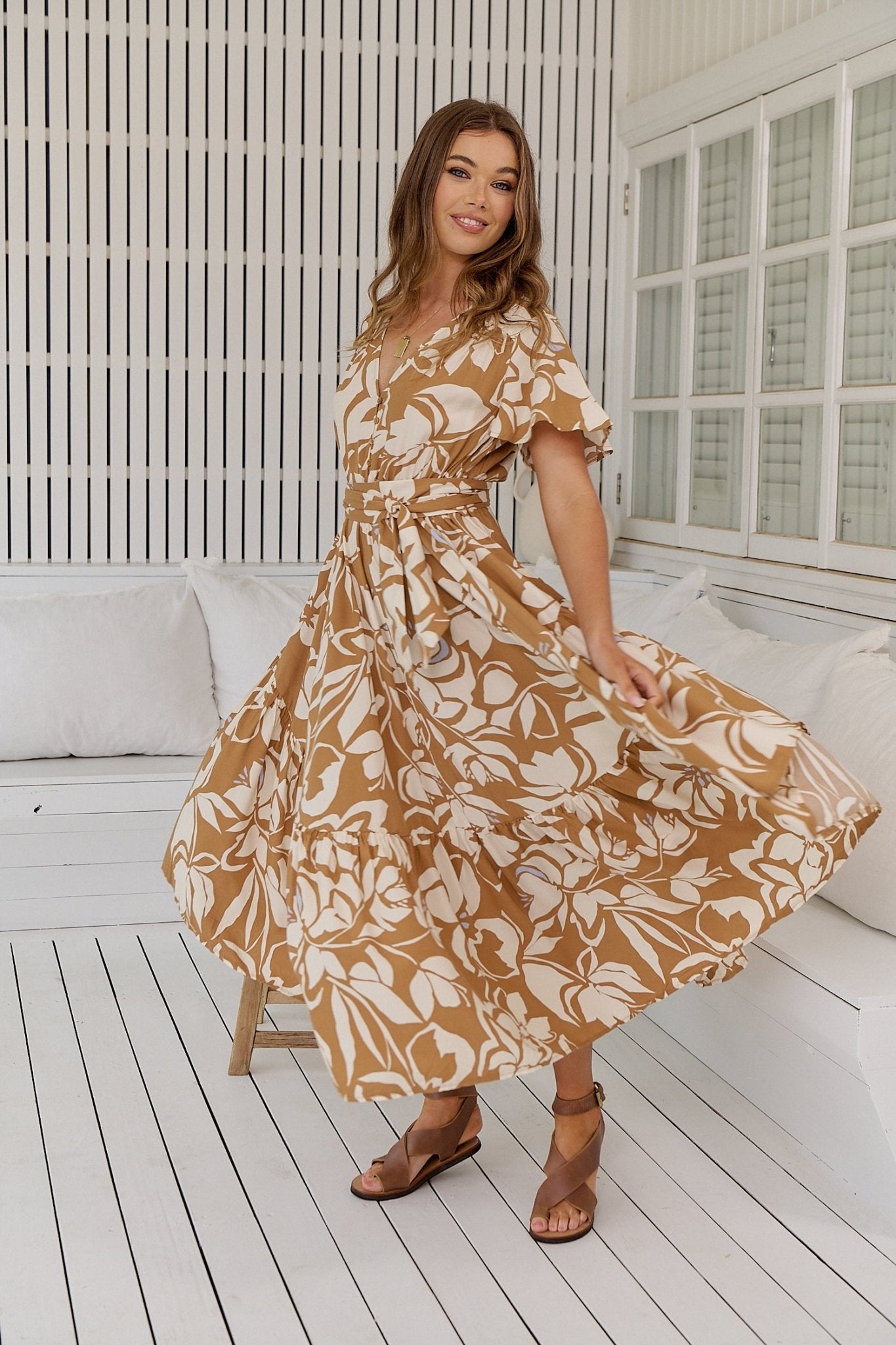 Fließendes Maxikleid mit Puffärmeln – Boho - Look aus 100% Viskose - Blossom Hair & Fashion