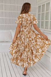 Fließendes Maxikleid mit Puffärmeln – Boho - Look aus 100% Viskose - Blossom Hair & Fashion