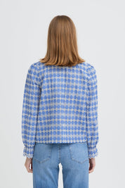 Gemusterte Bluse mit V Ausschnitt und Spitzenkante - Blossom Hair & Fashion